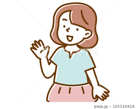 片手を上げて微笑む一人の女の子 片手を上げて微笑む一人の女の子 105520428