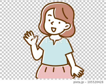 片手を上げて微笑む一人の女の子 片手を上げて微笑む一人の女の子 105520428