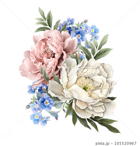 Beautiful image with gentle hand drawn peony flowers. Floral stock illustration. Beautiful image with gentle hand drawn peony flowers. Floral stock illustration. 105520967