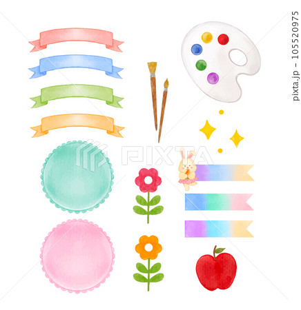 Set of watercolor label badge pastel element 105520975