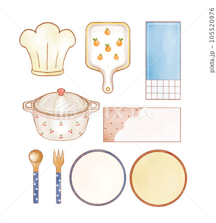 Set of watercolor kitchen label badge element 105520976