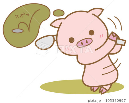 ゴルフをするぶた 105520997