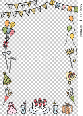 誕生日のかわいいイラストフレーム　カラー 105521095