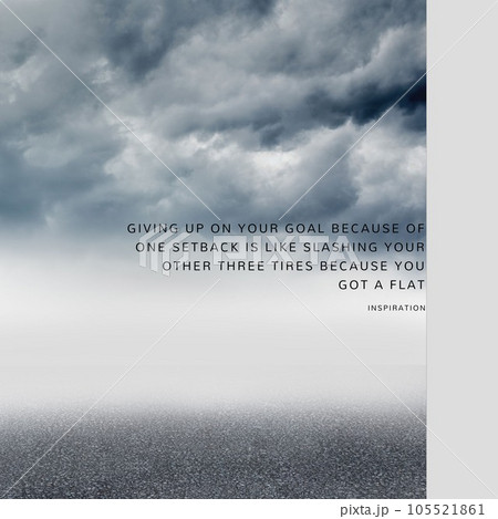 Composition of inspiration quote text over clouds on blue sky background 105521861