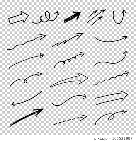 シンプルな手書きの矢印セット（白黒） 105521997