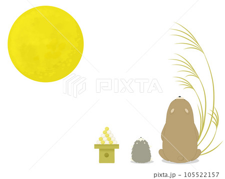 お月見をするクマとハリネズミのフレーム 105522157