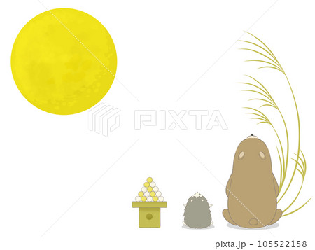 お月見をするクマとハリネズミのフレーム 105522158