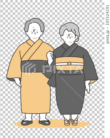 穿著浴衣的老年男女的插圖 105524291
