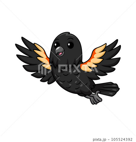 Cute red winged black bird cartoon flying 105524392