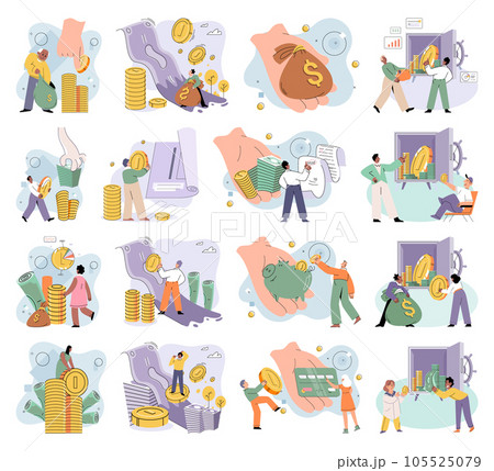 Planning successful money investment, savings and deposit big set. Calculating budget, analyzing finance report with business chart. Accounting concept. Financial advisor planning investment strategy Planning successful money investment, savings and deposit big set. Calculating budget, analyzing finance report with business chart. Accounting concept. Financial advisor planning investment strategy 105525079