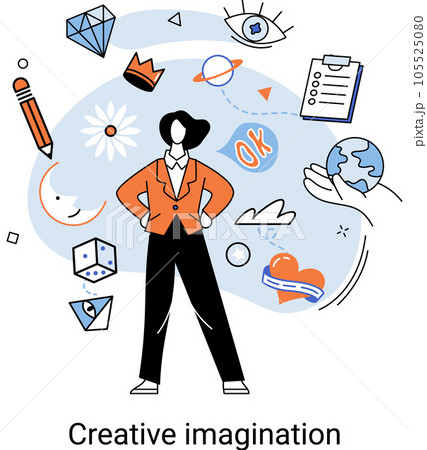 Imagination abstract concept. Human fantasy, vision development, creative thinking person, idea and phantasy, motivation and inspiration, imagining in thoughts, daydreaming abstract metaphor 105525080