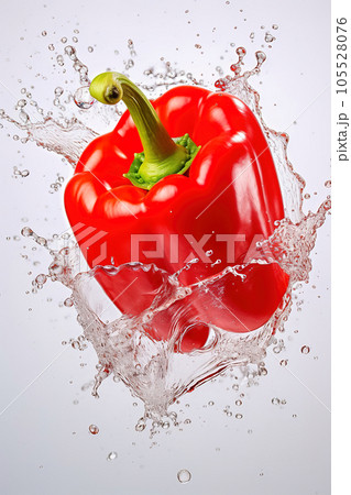 Red pepper with water splash. Close-up. Red pepper with water splash. Close-up. 105528076
