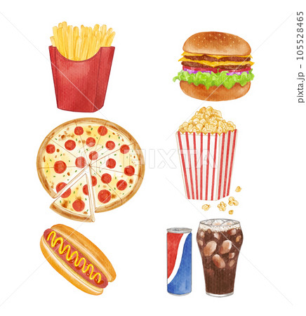 set of Fast food Isolated vector watercolor 105528465
