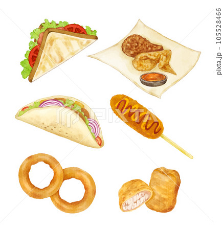 set of Fast food Isolated vector watercolor 105528466