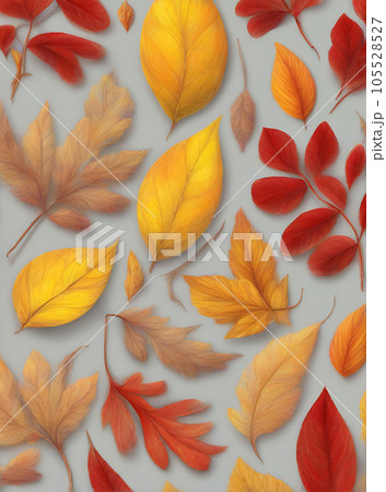 Floral autumn red yellow leaves painted background. 105528527