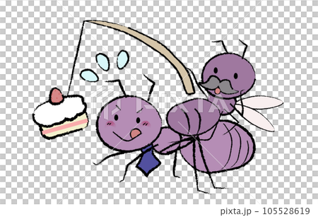 Salaryman-style worker ant and boss ant tempted by delicious food 105528619