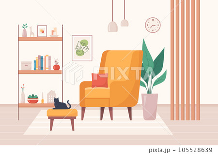 Cozy home interior design concept. Living room interior. Vector illustration in flat style Cozy home interior design concept. Living room interior. Vector illustration in flat style 105528639