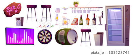 Cartoon set of bar interior elements Cartoon set of bar interior elements 105528742