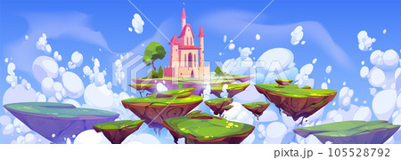 Magic castle on island floating in sky 105528792