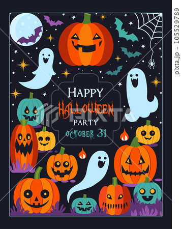 Halloween Party Invitation Flyer with Pumpkins 105529789