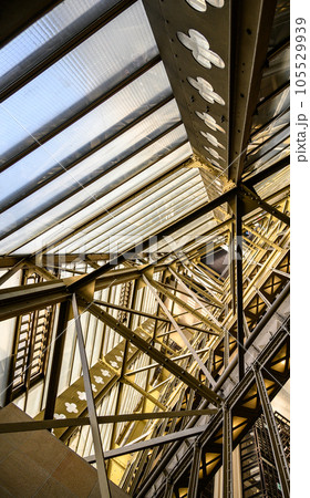 Geometric abstraction from a large number of old metal structures of various shapes and at different angles to each other Geometric abstraction from a large number of old metal structures of various shapes and at different angles to each other 105529939