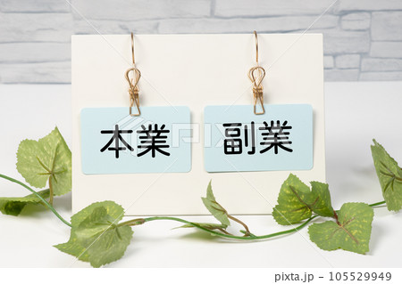 ピンチに挟んで吊るされた本業と副業 ピンチに挟んで吊るされた本業と副業 105529949