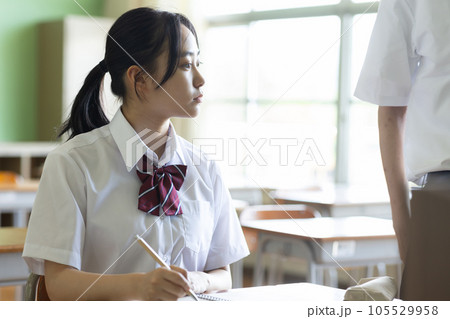 クラスメイトに勉強を教えてもらう女子高生 105529958