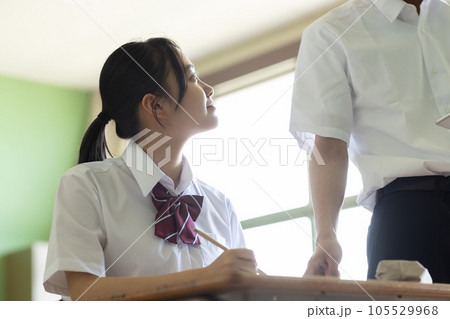 クラスメイトに勉強を教えてもらう女子高生 クラスメイトに勉強を教えてもらう女子高生 105529968