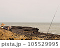 A Relaxed Fisherman Awaits His Catch Against a Beautiful Coastal Backdrop 105529995