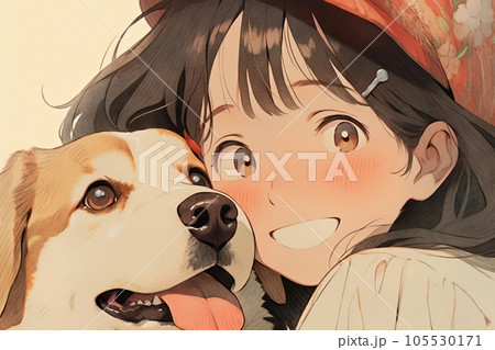 犬を飼う女の子,Generative AI AI画像のイラスト素材 [105530171