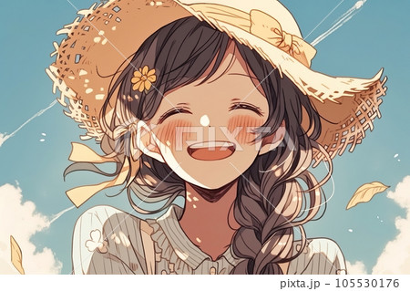 絵画、橋口美代子 麦わら帽子少女画 絵画、橋口美代子 麦わら帽子少女画