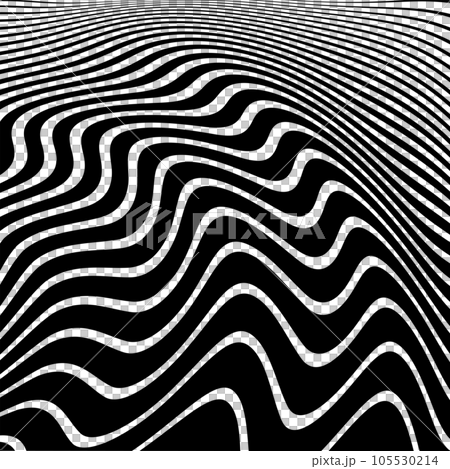 Wavy Lines Pattern with 3D Illusion and Twisting Motion Effect. Abstract Black and White Texture. Vector Art. Wavy Lines Pattern with 3D Illusion and Twisting Motion Effect. Abstract Black and White Texture. Vector Art. 105530214