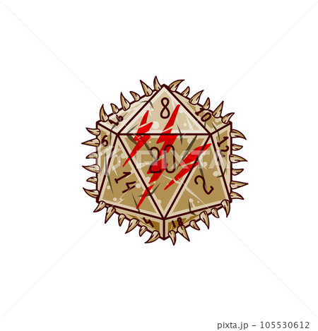 Dice d20 for playing Dnd. Dungeon and dragons board game. Cartoon outline drawn illustration. Role play gaming 105530612