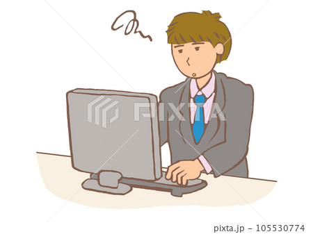 注意障害　仕事中に集中力を保てない会社員の男性のイラスト 105530774