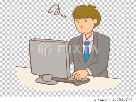 注意障害　仕事中に集中力を保てない会社員の男性のイラスト 105530774