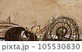 Summer in the City: Straw Hats Against a Wall. Horizontal banner 105530830