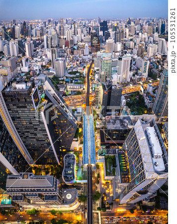 Aerial view of Ploenchit road in Bangkok Downtown, financial district and business center, Thailand Aerial view of Ploenchit road in Bangkok Downtown, financial district and business center, Thailand 105531261