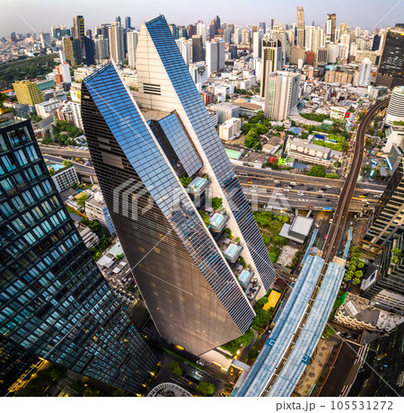 Aerial view of Ploenchit road in Bangkok Downtown, financial district and business center, Thailand Aerial view of Ploenchit road in Bangkok Downtown, financial district and business center, Thailand 105531272