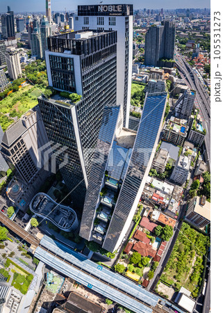 Aerial view of Ploenchit road in Bangkok Downtown, financial district and business center, Thailand 105531273
