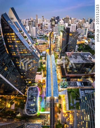 Aerial view of Ploenchit road in Bangkok Downtown, financial district and business center, Thailand Aerial view of Ploenchit road in Bangkok Downtown, financial district and business center, Thailand 105531283