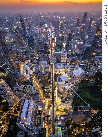 Aerial view of Ploenchit road by night in Bangkok Downtown, financial district and business center 105531321
