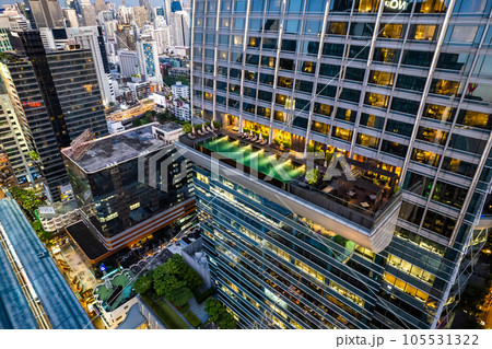 Aerial view of Ploenchit road in Bangkok Downtown, financial district and business center, Thailand 105531322
