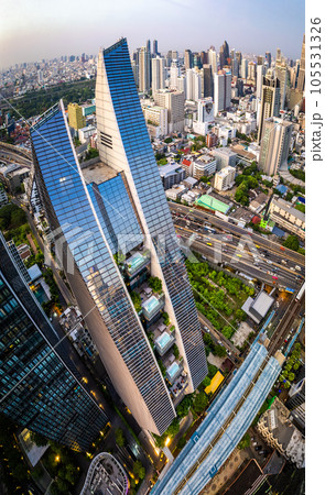 Aerial view of Ploenchit road in Bangkok Downtown, financial district and business center, Thailand Aerial view of Ploenchit road in Bangkok Downtown, financial district and business center, Thailand 105531326