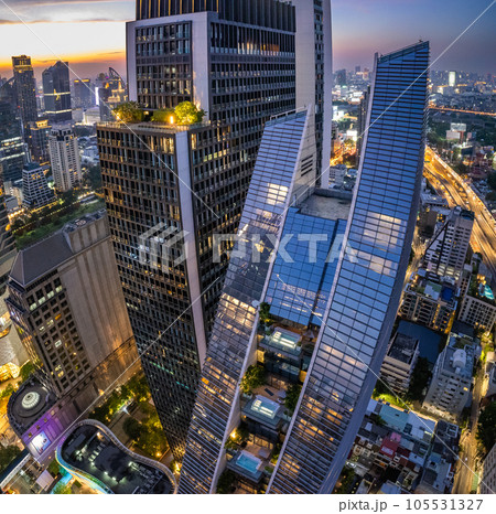 Aerial view of Ploenchit road in Bangkok Downtown, financial district and business center, Thailand 105531327