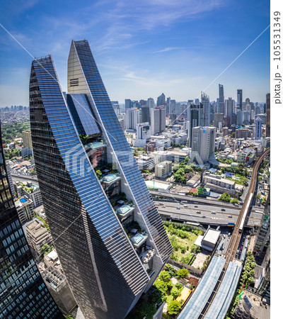 Aerial view of Ploenchit road in Bangkok Downtown, financial district and business center, Thailand 105531349