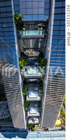 Aerial view of Ploenchit road in Bangkok Downtown, financial district and business center, Thailand 105531350