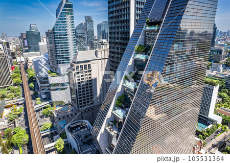 Aerial view of Ploenchit road in Bangkok Downtown, financial district and business center, Thailand 105531364