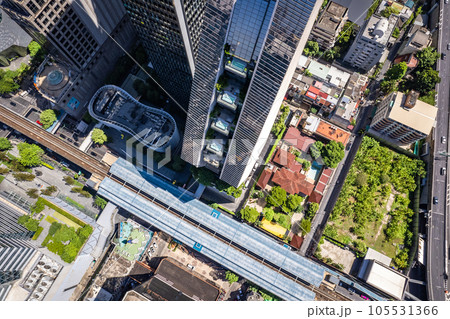 Aerial view of Ploenchit road in Bangkok Downtown, financial district and business center, Thailand 105531366