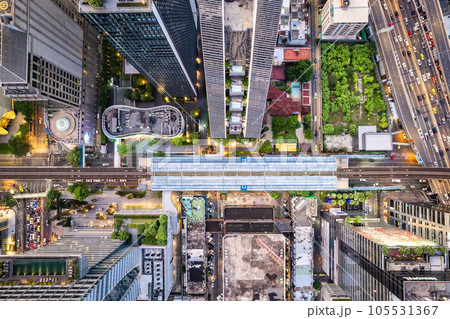 Aerial view of Ploenchit road in Bangkok Downtown, financial district and business center, Thailand 105531367