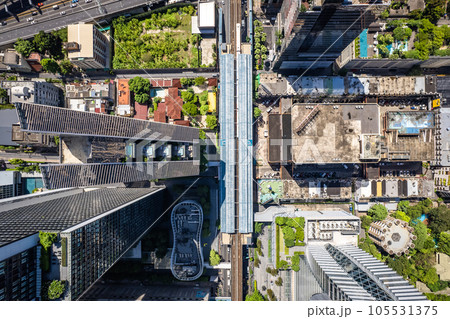 Aerial view of Ploenchit road in Bangkok Downtown, financial district and business center, Thailand 105531375
